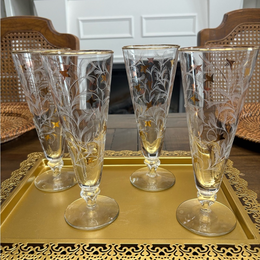 Four Mcm retro vintage Libbey tall barware glasses